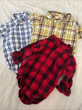 Gymboree Plaid Button-Front Baby Shirts in Red, Blue & Yellow 3-6 months